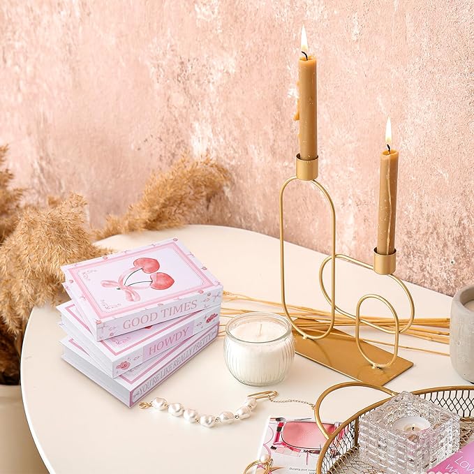 Weysat 3 Pcs Pink Bow Coquette Decorative Fake Books 9.8 Inch Preppy Faux Stacked Books Aesthetic Cute Modern Magnetic Storage Box for Coffee Table Bookshelf Display Bedroom Home Room Decor
