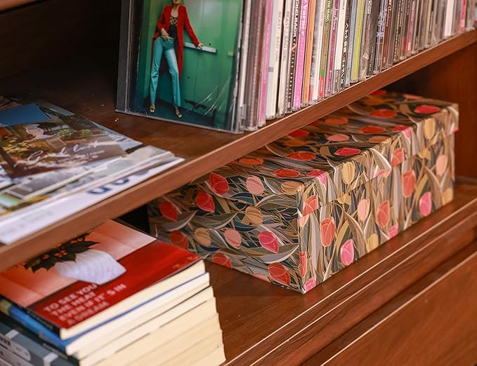 3-Piece Decorative Storage Boxes with Lids, Tulip Design, Vintage Floral, Cardboard Paperboard Keepsake box Set, Photo Storage Box for Memory, Home Decor, Modern Decoration Organizer