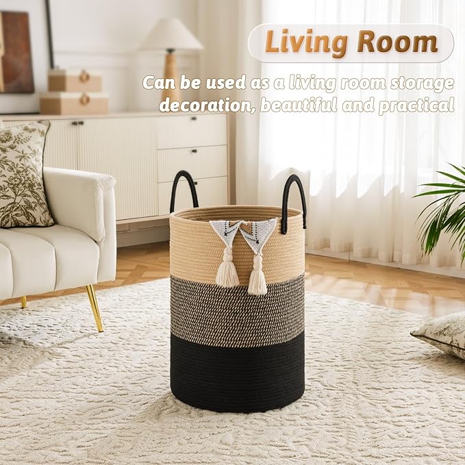 Artfeel Laundry Basket,Woven Cotton Rope Laundry Hamper,40L for Decorative Storage of Dirty Clothes,Toys and Blankets in Bathroom,Bedroom and Living Room