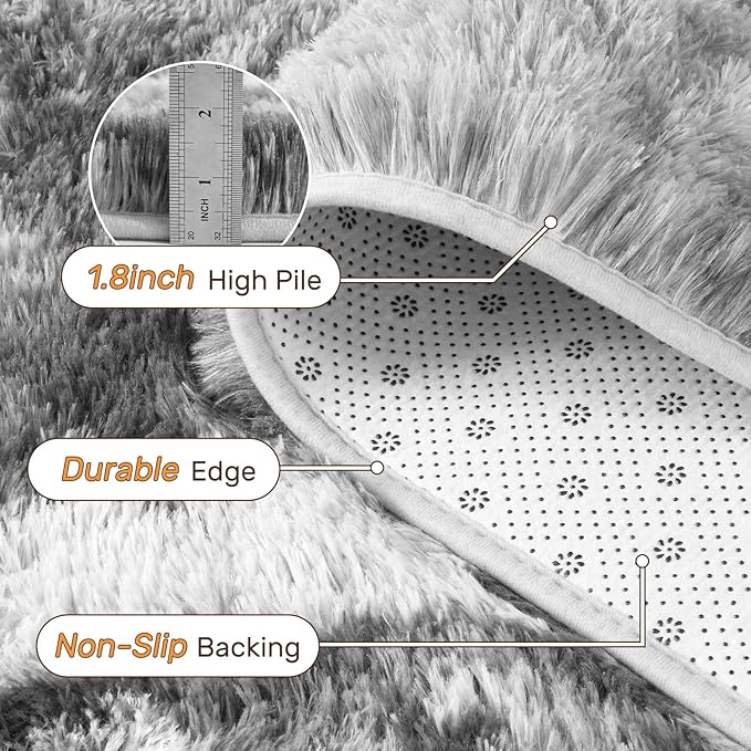 5x7 Feet Area Rugs for Living Room, Grey and White Plush Fluffy Shaggy Bedroom Rugs Non-Slip, Ultra Soft Carpet for Nursery Kids PlayRoom Dorm Office Indoor