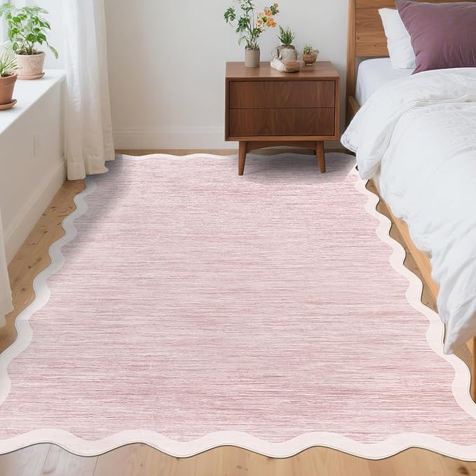 GarveeHome Scalloped Washable Area Rug 4x6 Small Entryway Rug Non Slip Modern Abstract Soft Accent Rugs for Bedroom Nursery Low Pile Stain Resistant Carpet for Office, 4'x6'