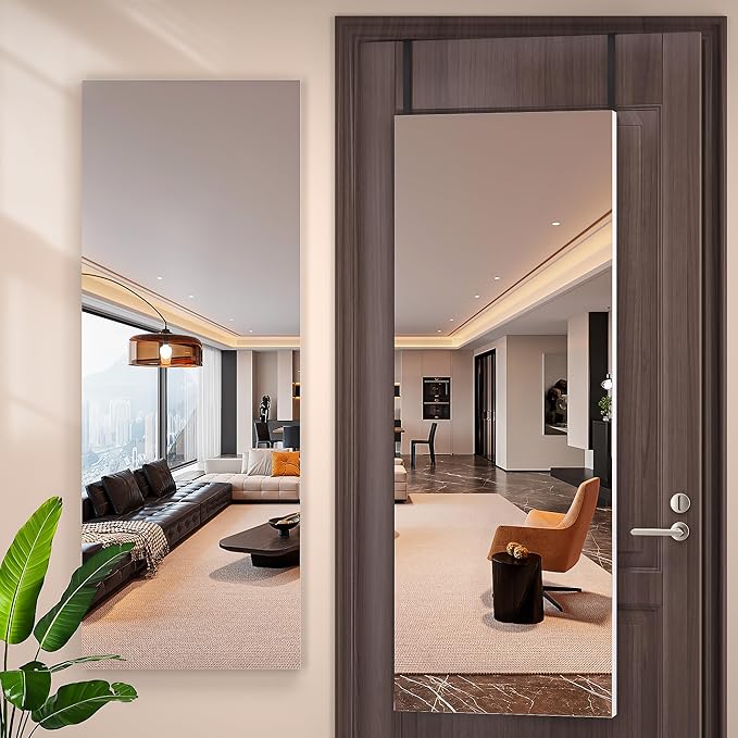Hasipu Door Mirror Full Length, 47"x 15.8" Full Body Over The Door Hanging Wall Mounted Mirror for Bedroom, Living Room, Cloakroom, Square White