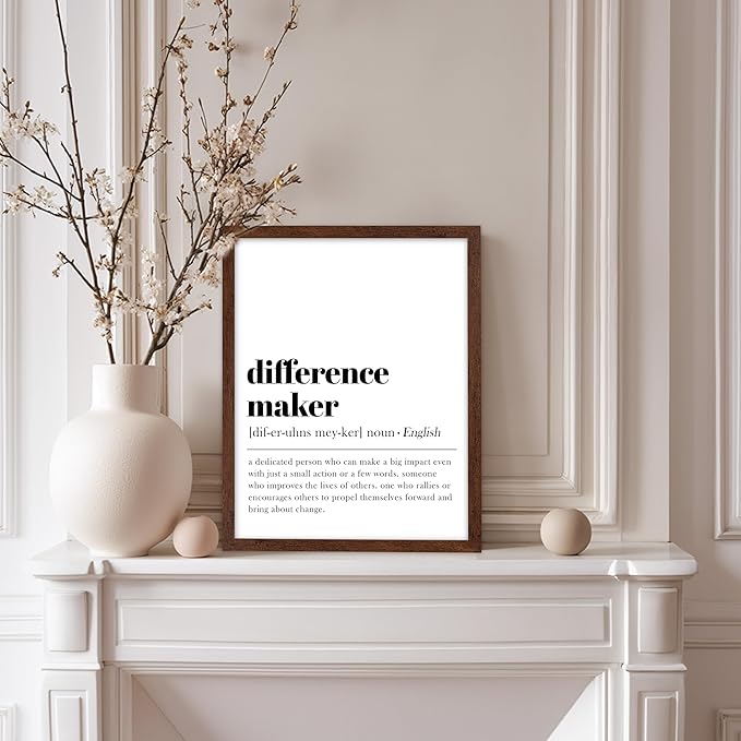 Poster Master Typography Poster - Dictionary Print - Definition of Difference Maker, Book Page - Gift for Teacher, Mentor, Friend - Wall Decor for Home, Classroom, Office, 8x10 Brown Framed
