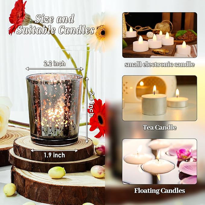 UPBUD Black Votive Candle Holders Set of 24, Speckled Mercury Candle Holders for Wedding Centerpiece Table Decorations, Tealight Candle Holder for Party Bridal Shower Decor, Home Decor