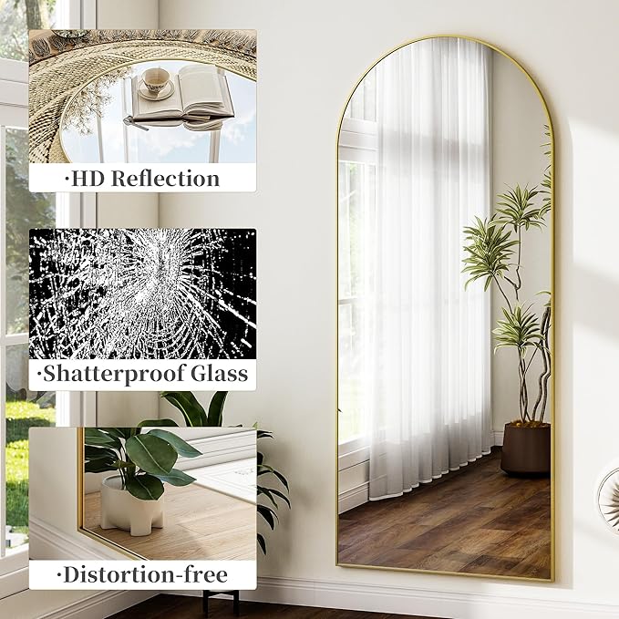 Arched Full Length Mirror 59"x16", Floor Standing Body Mirror with Aluminum Frame,Leaning Hanging for Bedroom Cloakroom Living Room Gold
