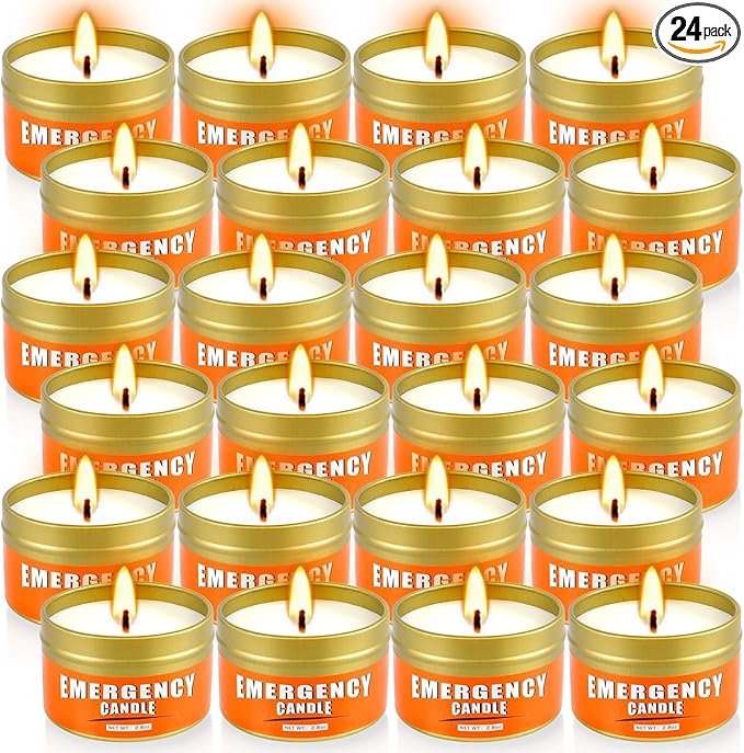 24+Hour Candle Set 24 Pack 2.8oz, Emergency Candles for Power Outages, Mountain Climbing, Wild and Camping Use. Portable and Tabletop Design, Bulk Emergency Candle Supplies.