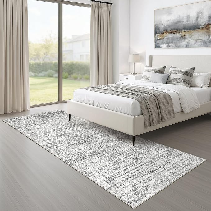 Runner Rug Non-Slip Kitchen Rug: 2x6 Washable Abstract Modern Soft Stain Resistant Indoor Floor Neutral Accent Throw Carpet for Hallway Bathroom Laundry Room Bedroom Entryway- Grey