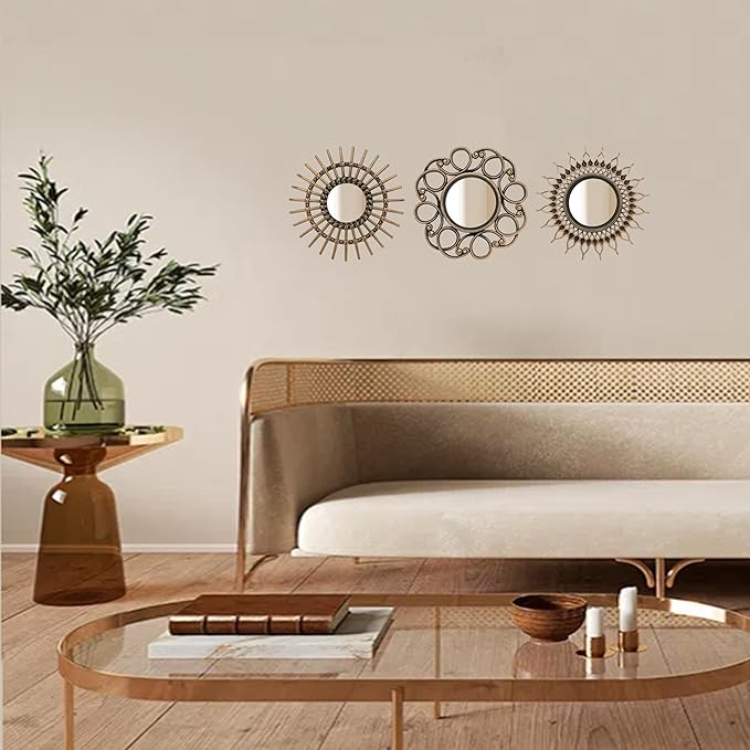 Retro Gold Mirrors for Wall Pack of 3. Round Mirrors. Decorative Mirrors.Small Wall Mirrors for Decor Home Decor.Plastic Frames.Glass Mirrors.Make Old Gold Color.NOT A Large Bathroom Vanity Mirror.