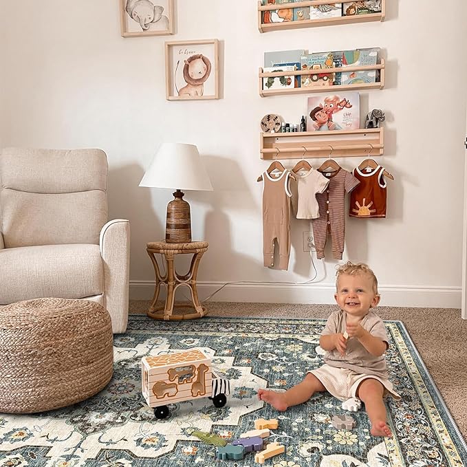 TOPRUUG Washable Oriental Area Rug - 9x12 Rugs for Living Room Soft Carpet for Bedroom Waterproof Floral Distressed Indoor Stain Resistant Non-Shedding Floor Carpets (Blue, 9x12)