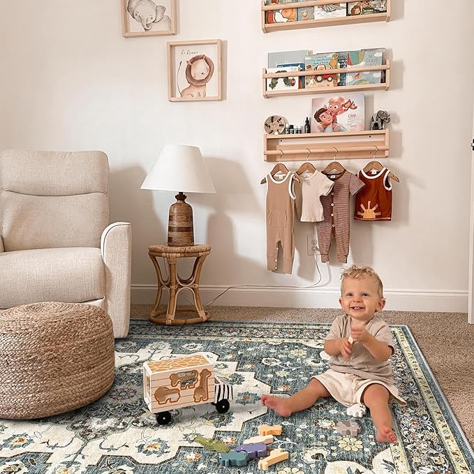 TOPRUUG Washable Oriental Area Rug - 10x14 Rugs for Living Room Soft Carpet for Bedroom Waterproof Floral Distressed Indoor Stain Resistant Non-Shedding Floor Carpets (Blue, 10X14)