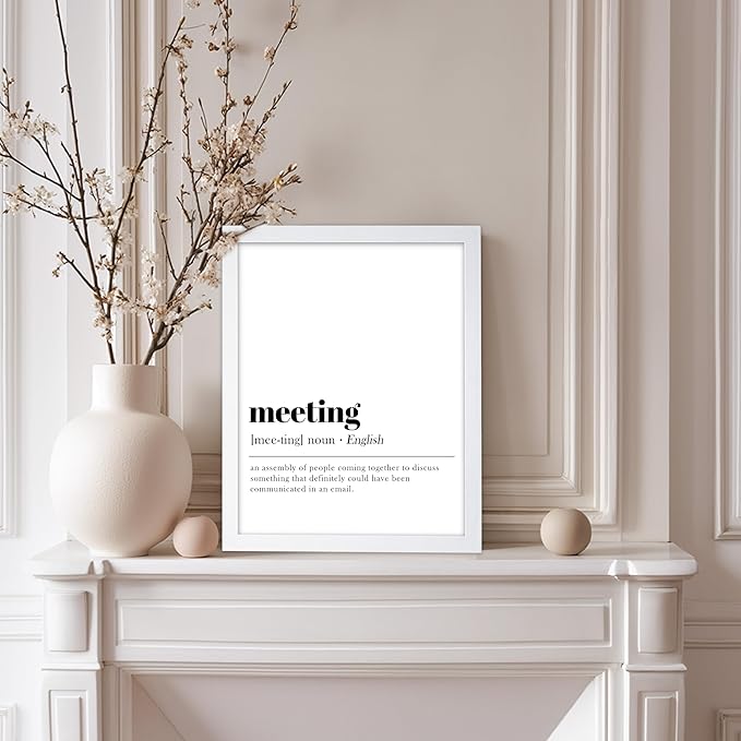 Poster Master Typography Poster - Retro Dictionary Print - Meeting Definition, Assembly of People, Book Page, Funny - Gift for Colleague, Friend - Wall Decor for Home, Office, 8x10 White Framed