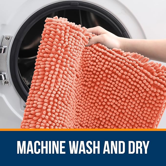 OLANLY Large Bathroom Rugs 70x46, Extra Soft Absorbent Chenille Bath Rugs, Rubber Backing Quick Dry, Machine Washable Bath Mats for Bathroom Floor, Tub and Shower, Home Decor Accessories, Coral