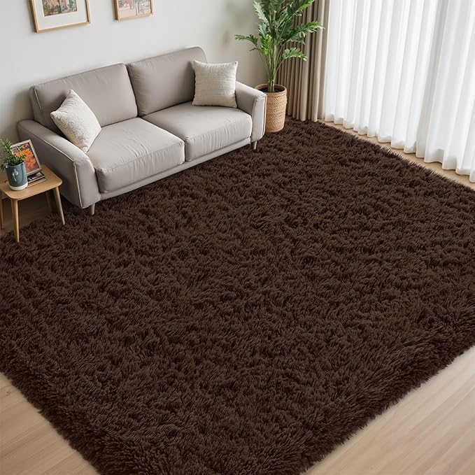 6x9 Area Rugs for Living Room:Ultra Soft Fluffy Shag Brown Rug,Large Fuzzy Plush Indoor Non Slip Carpet Washable Rugs for Bedroom Kids Nursery Office Dorm Modern Decor(Brown 6'x9')