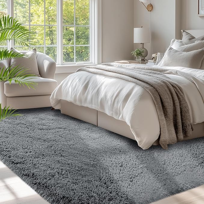 Shag Rugs 8x10 Living Room: Shag Area Rug for Bedroom - Gray Large Fluffy Soft Carpet (Grey, 8x10 Feet)…