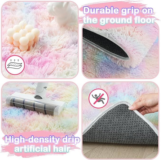 Rainbow Rug for Girls Bedroom: Fuzzy Rugs for Kids Room - Carpet for Bedroom Decor(4x6 Feet/Rainbow)