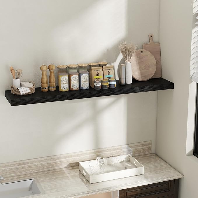 Fun Memories 12 Inch Deep Floating Shelves, 60 Inch Long Extra Large Floating Shelves for Home & Office, Wall Shelves with Invisible Bracket, Black, Set of 1