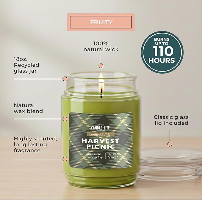 Candle-lite Fall Scented Candles, Anjou Pear and Apple with Gilded Amber, 18 oz Single-Wick Jar Candle, Proudly Poured in USA, Autumn Home Decor, 110 Hours of Burn Time, Ideal Gift for Men and Women