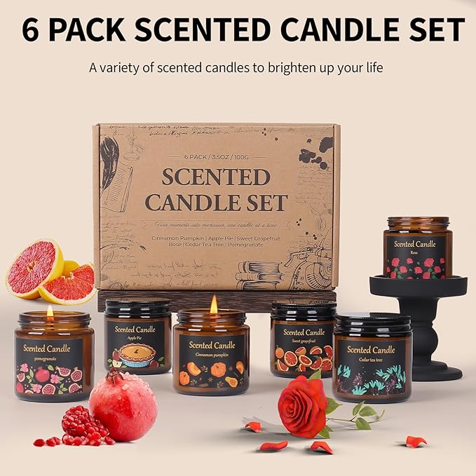 Candles for Home Scented, 6 Pack Scented Candles Gift Set for Women, 21 oz 150 Hour Long Lasting Soy Candle, Aromatherapy Candle Gifts for Her, Birthday, Valentine, Christmas, Anniversary Present
