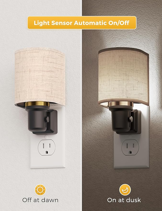 L LOHAS LED Bright Night Lights Plug into Wall, Plug in Night Light Dimmable, Daylight White, Decorative Nightlights Plug in Wall, Light Sensor, Linen Fabric Nightlight for Hallway Kitchen, 1 Pack