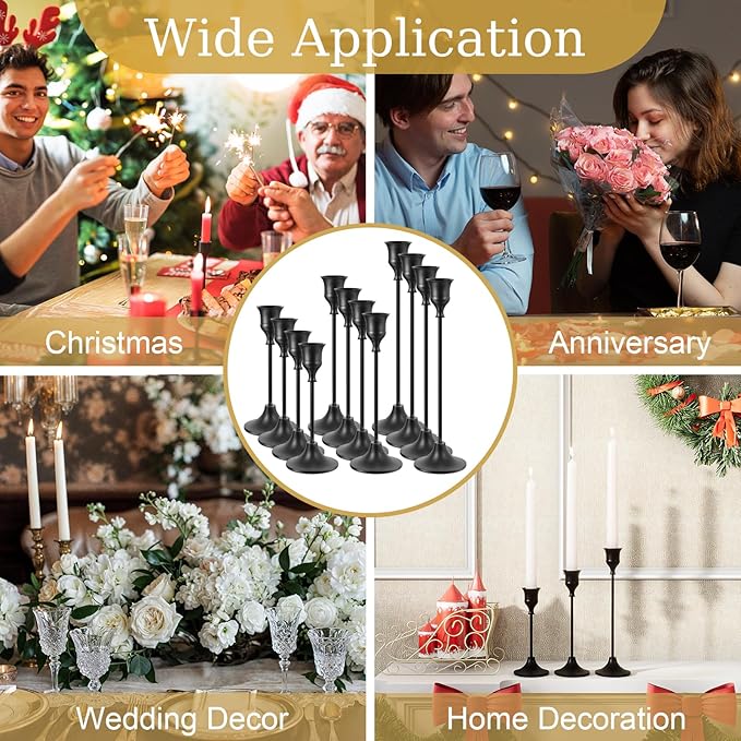 NLBTW Taper Candle Holders Bulk, Set of 24 Black Vintage Candle Sticks Holder Decor Home Decor Centerpieces for Table Festive Wedding Decorations