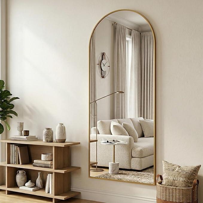 Suidia 68"x26" Arched Full Length Mirror with Stand, Full Body Mirror with Aluminum Frame, Freestanding/Leaning/Wall-Mounted, Floor Mirrors for Bedroom, Living Room, Entryway, Dressing Room, Gold
