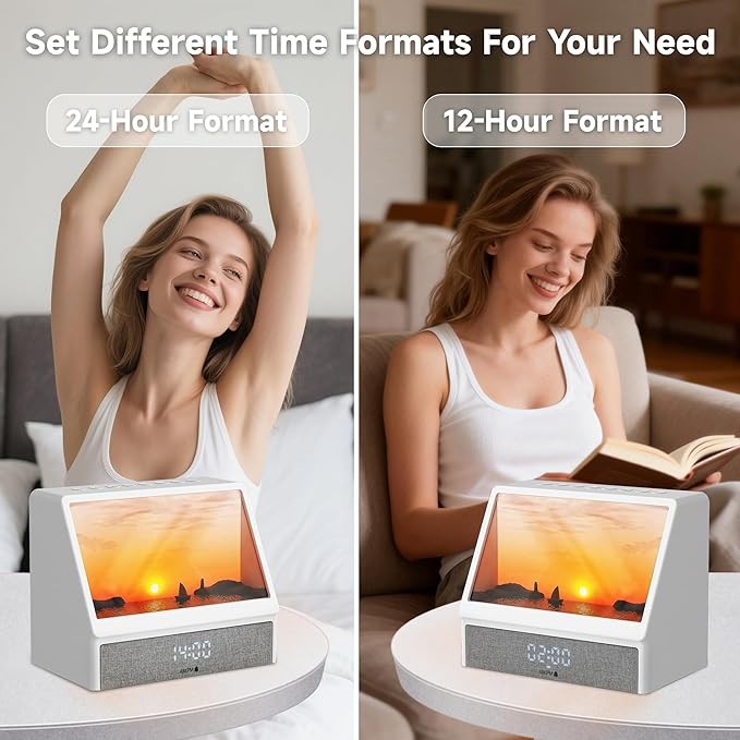 Upgraded Sunrise Alarm Clock, White Noise Machine with 12 Soothing Sounds, Wake-Up Light with Snooze Function, 12/24H Dual Time Display, Power Adapter Included, for Youth, Mother's Day