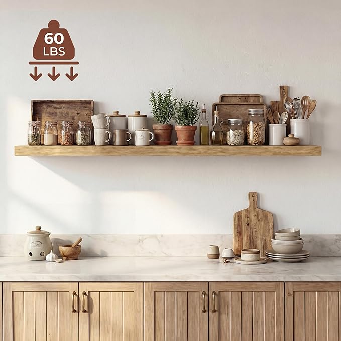 Dreamland 55 Inches Floating Shelves for Wall, 9.3" Deep Long Floating Shelves Set of 1, Large Display & Storage Shelf, Wall Shelf for Bathroom Bedroom Living Room Kitchen Office, Oak