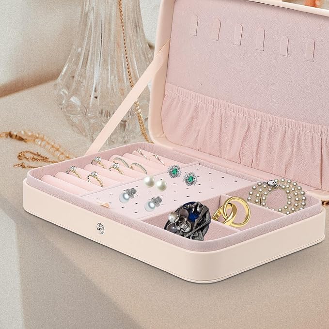 Sosoport Double Layer Jewelry Box for Women Portable Desktop Makeup Organizer and Storage Case Compact Multifunctional Watch and Jewelry Holder