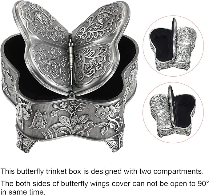Hipiwe Vintage Metal Jewelry Box Butterfly Shape Trinket Box Decorative Metal Small Jewelry Storage Box for Rings Necklaces Earrings Organizer Keepsakes Box Gift for Women