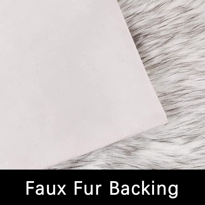 Latepis White and Grey Tips Faux Fur 7'10"x9'10" Area Rug, Soft Plush Faux Fur Sheepskin Rugs for Living Room, Washable Fluffy Rug for Living Room, Luxury Room Decor, Rectangle