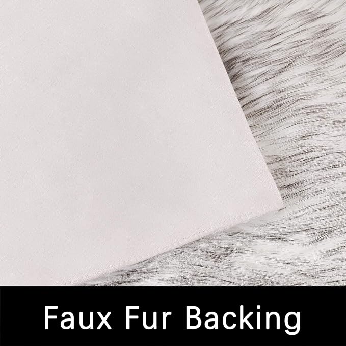 Latepis White with Grey Tips Faux Sheepskin Fur Rug 8x10 for Living Room Bedroom Washable Living Room Luxury Room Decor Fluffy Rug Rectangle