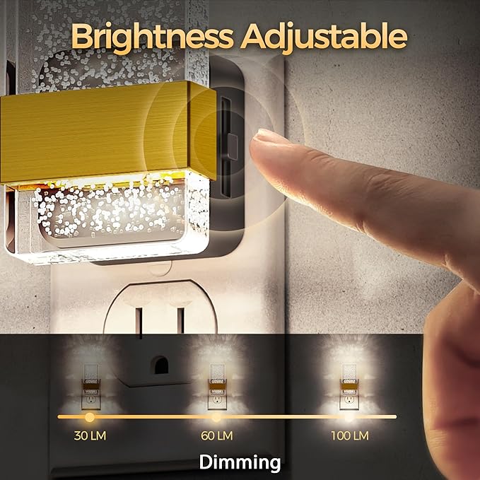 DORESshop LED Night Lights Plug into Wall, 0-100LM Dimmable Nightlight, Bubble Decorative Night Light, Dusk to Dawn Sensor, Wall Sconce-Style Design Nightlights for Bathroom, Hallway, 5000K