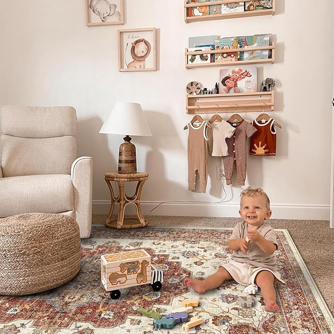 TOPRUUG Washable Oriental Area Rug - 9x12 Rugs for Living Room Soft Carpet for Bedroom Waterproof Floral Distressed Indoor Stain Resistant Non-Shedding Floor Carpets (Red, 9x12)