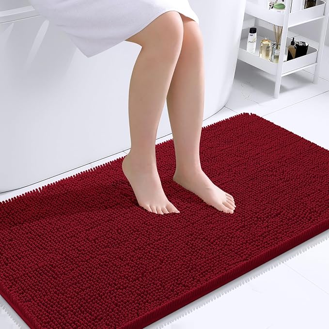 OLANLY Large Bathroom Rugs 40x24, Extra Soft Absorbent Chenille Bath Rugs, Rubber Backing Quick Dry, Machine Washable Bath Mats for Bathroom Floor, Tub and Shower, Home Decor Accessories, Red