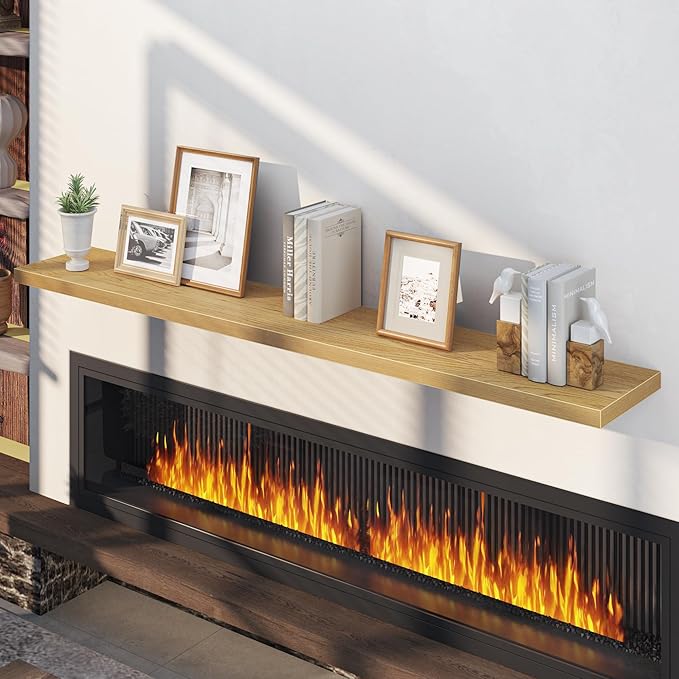 Fun Memories 72 Inch Floating Shelves, 12 Inch Deep Wall Shelf for Fireplace Mantel, Oak Deep Storage Shelves for Home & Office, Long Floating Shelf with Invisible Bracket, Set of 1