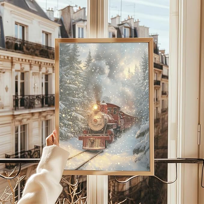 uniro Christmas Wall Art Prints, Vintage Christmas Decor, Farmhouse Winter Holiday Canvas Art Prints, Snowman Pine Tree Santa Claus Forest Landscape Xmas Poster Set, Rustic Christmas Picture Wall Decor for Bedroom, Living Room, Gallery, Winter Room Dec...