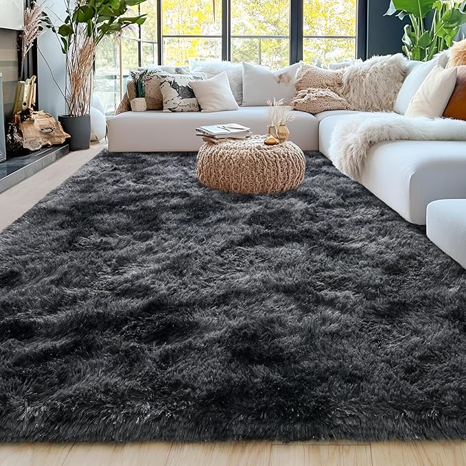 Ultra Soft Rugs for Living Room Bedroom, 5x7 Area Rugs for Living Room, Modern Shaggy Carpets Fuzzy Rug for Boys Girls Dorm Nursery Home Decor Aesthetic, Upgrade Non-Slip Durable, Dark Grey