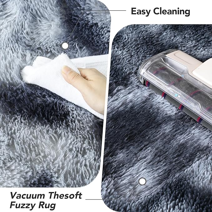 Fluffyrug 5x7 Bedroom Rugs: Shag Rug for Bedroom - Area Rug 5x7 Grey Plush Fuzzy Soft Carpet for Living Room (Tie-Dyed Dark Gray)