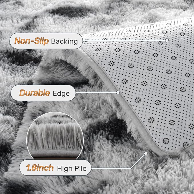 6x9 Ft Fuzzy Rugs for Living Room,Black and White Bedroom Area Rug Non-Slip,Carpet for Nursery Kids PlayRoom Indoor Modern Plush Carpets