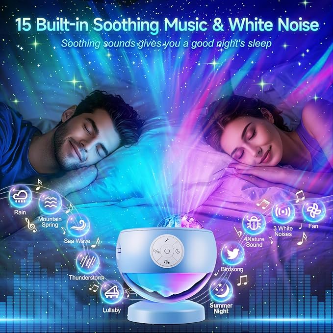 Iceberg Northern Lights Projector, Blue Galaxy Projector with Unique Iceberg Base, 300+ Lighting Effects & 15 White Noise, Bluetooth Aurora Star Light for Bedroom, Remote & Timer, Kids/Adults Gifts