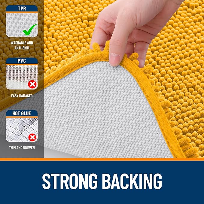 OLANLY Large Bathroom Rugs 47x32, Soft Absorbent Chenille Bath Rugs, Rubber Backing Quick Dry, Machine Washable Bath Mats for Bathroom Floor, Tub and Shower, Home Decor Accessories, Golden Yellow