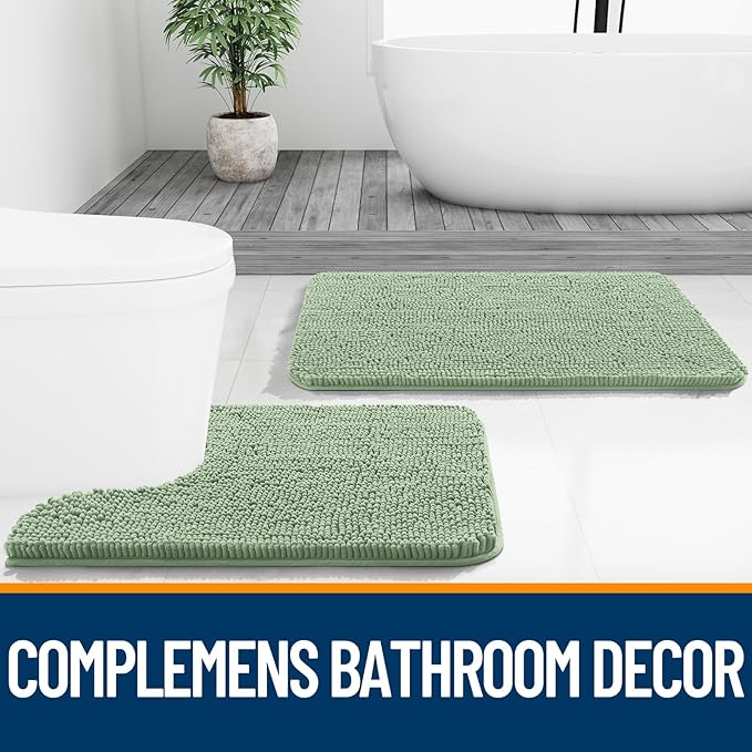 OLANLY Bathroom Runner Rugs 59x24, Soft Absorbent Chenille Bath Rugs, Rubber Backing Quick Dry, Machine Washable Long Bath Mats for Bathroom Floor, Tub and Shower, Home Decor Accessories, Sage Green