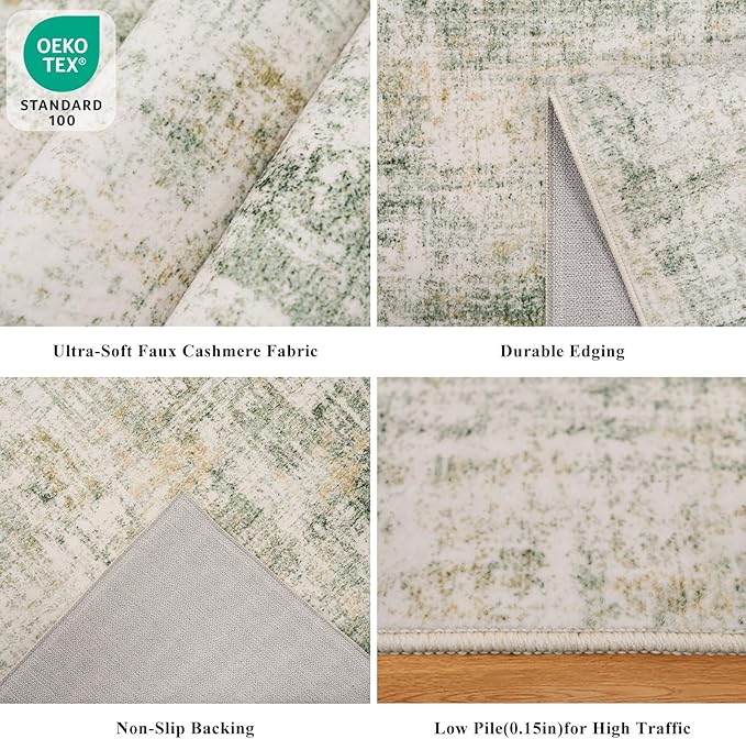 3x10 Ft Long Wide Hallway Runner Rug – Non-Slip Washable Wide Kitchen Runner, Low-Pile Thin Modern Abstract Floor Rug for Indoor Entryway, Bedroom, Living Room (Sage Green)