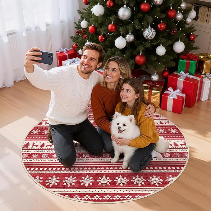 cotiled Area Rugs for Living Room Washable Living Room Rug Soft Neutral Indoor Floor Carpet Non-Slip Stain Resistant Modern Boho Rugs for Bedroom Dining Room Kids Room Nursery Office Home Red