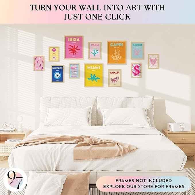 97 Decor Beach Preppy Room Decor Aesthetic - Preppy Beach Room Decor For Teen Girls, Cute Posters For Bedroom, Beachy Wall Prints For Dorm Decor, Trendy Pictures Wall Decor (unframed)