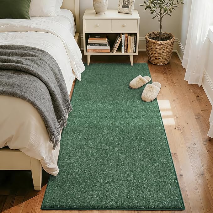 FinRèc 2x6 Washable Runner Rugs for Kitchen Hallway Bedroom, Low Pile Thin Rug Solid Color, Non-Slip Carpet Indoor for Home Decor (Green/White)
