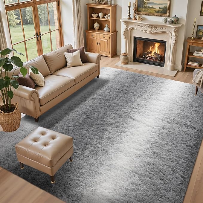 Area Rugs for Living Room 6x9 Feet, Soft Fluffy Shagg Plush Bedroom Rug Non-Slip,Large Carpet for Nursery Kids Dorm Home Decor Gradient Grey