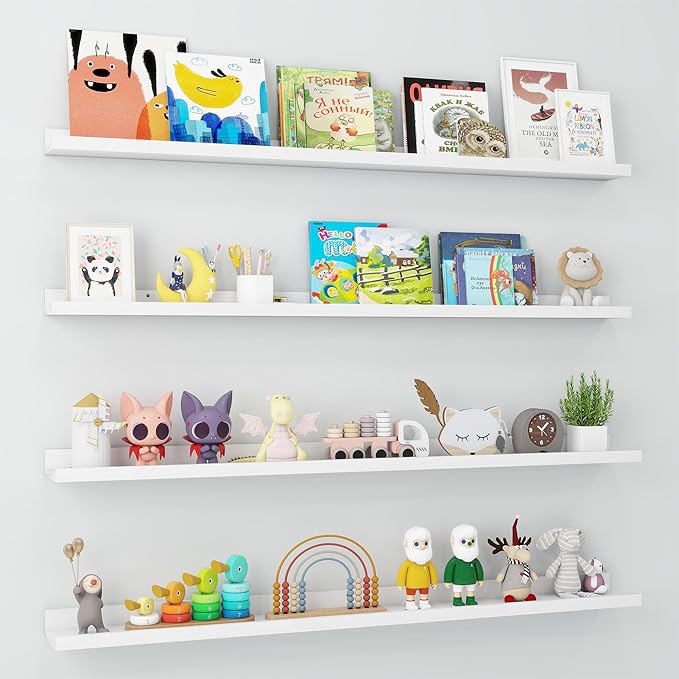 Axeman Picture Ledge Shelf | 48 Inch White Floating Shelves Set of 4 | Rustic Wood Wall Shelves with Lip | 48" White Picture Shelves for Wall with Ledge | Photo Shelves