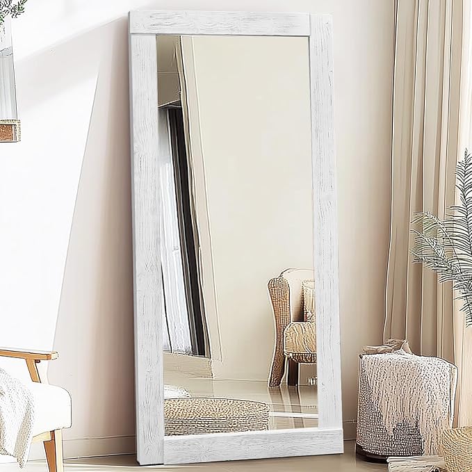 Full Length Mirror 71"x32" – Solid Wood Frame, HD Tempered Glass, Wall Mounted & Leaning, Rustic Modern Decor for Bedroom, Living Room, Entryway, White