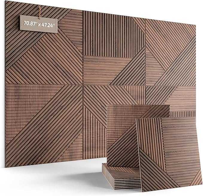 Fluxynara Large Felt Bulletin Board,Cork Board Alternative 70.87'' x 47.24'' Art Acoustical Wall Panels-6 Pack with 60 Adhesive Tabs,for Recording Studio/Home Offices-Walnut/Crossing Lines